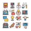 Icons set of Education, Filled Outline Pictogram Pack Royalty Free Stock Photo