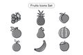 Fruits Icons Set. Fruits Clip arts Collection. Grape, Pomegranate, Peach, Pineapple, Pear, Watermelon, Apple, Orange and Banana. F Royalty Free Stock Photo