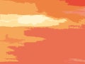 Vector Illustration from Original Painted Landscape Abstract Island Sky Ocean Sea, Orange and Yellow Colors Royalty Free Stock Photo