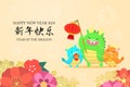 Cute chinese dragons holding paper lantern and sycee ingot cny 2024 banner design