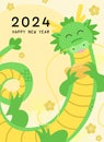 Cute chinese dragon holding a golden sycee ingot new year card