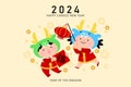 Children with dragons costumes chinese new year 2024 celebration Royalty Free Stock Photo