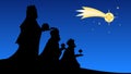 Three biblical kings black silhouette shape looking at Star of Bethlehem