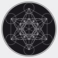 Metatron\'s Cube Illustration Black White Sacred Geometry Symbol Vector Design Circle Spirituality Universe Mandala Star