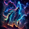 An impression of the Eagle Nebula, Pillars of Creation, generated by AI.