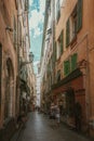 Impression of a narrow shopping street in the old center of Nice