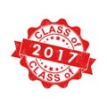 An impression of an old worn stamp with the inscription CLASS of 2017. Vector illustration for thematic design, alumni meetings,