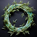 Impressionism Fabric: Greenblue Bamboo Wreath Inspired By Ingrid Baars, Ray Collins, And Thomas Wrede