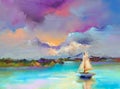 Impressionism image of seascape paintings with sunlight background Royalty Free Stock Photo