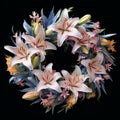 Impressionism Pencil Lily Wreath: Hyper-realistic Details In Pastel Palette Royalty Free Stock Photo