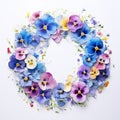 Impressionism Watercolor: Pansy Wreath On White Background Royalty Free Stock Photo