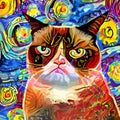 Impressionist Abstract Style Grumpy Cat Portrait Royalty Free Stock Photo