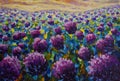 Impressionist Art landscape flower meadow acrylic Pink purple Flowers wildflower