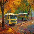 Impressionist art style minibus, hand drawn & artistic