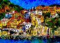 An impressionist image of a town in the Italian national park of Cinque Terre, Italy