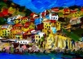 An impressionist image of a town in the Italian national park of Cinque Terre, Italy