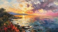impressionist oil painting, beautiful, dramatic, Puglia Sunset in Italy during Summertime