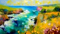 An impressionist oil painting style image of a seaside landscape