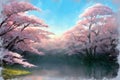 Impressionist painting of pink cherry blossoms Royalty Free Stock Photo