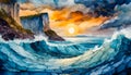 An impressionist painting style image of a seaside landscape Royalty Free Stock Photo