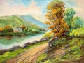 Rural Scene Landscape Oil Painting Royalty Free Stock Photo