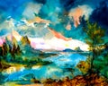 An impressionist watercolour painting style image of a landscape