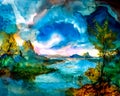 An impressionist watercolour painting style image of a landscape