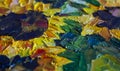 Impressionist work close-up. Sunflower images. Background for artistic theme design