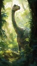 Impressionistic Diplodocus with Elongated Neck in Dappled Light AI Generated