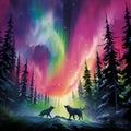 Impressionistic Northern Lights with Playful Faeries