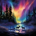 Impressionistic Northern Lights with Playful Faeries