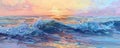 Impressionistic painting of a colorful seascape at sunset