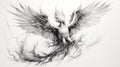 Impressionistic Sketch Of A Phoenix: Realistic Fantasy Artwork In Black And White