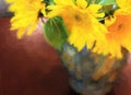 Sunflowers in vase still life.