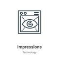 Impressions outline vector icon. Thin line black impressions icon, flat vector simple element illustration from editable