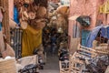 Impressions of typical Moroccan souks in the Marrakechs medina