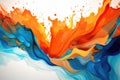 An impressive abstract artwork featuring harmonious blue, orange, and yellow colors, Illustrate the chaotic beauty in an abstract