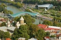 Impressive Aerial View with Peace Bridge and Tbilisi Concert Hall, the Iconic Landmarks of Tbilisi, Georgia