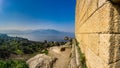 Impressive Ancient Heracleia ruins in Bafa Lake National Park Turkey . Milas, Aydin, Turkey. Besparmak Mountains. Athena Temple Royalty Free Stock Photo