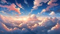 impressive anime manga artwork of clouds in the sky at evening, beautiful sun shining Royalty Free Stock Photo