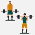 An impressive athletes make a maximum weight lift of a barbell. Illustration of bodybuilder strong man. Strongman powerlifting. Royalty Free Stock Photo