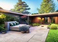 Impressive backyard landscape design with patio area. Generative AI Royalty Free Stock Photo