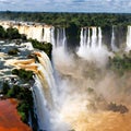 Impressive beautiful view of Iguazu waterfalls on the border of Brazil and Argentina.