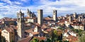 Landmarks of northern Italy - medieval town Bergamo. panoramic view with towers Royalty Free Stock Photo