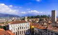 Landmarks of northern Italy - medieval Bergamo. panoramic view of old town Royalty Free Stock Photo