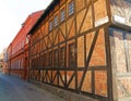 Impressive bricked half-timbered houses at the Lilla torg or Little square of Malmo