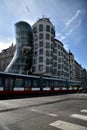 Tramway and dancing house in Prague