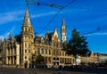 Impressive building of Old Post Office with clock tower in Belgian city of Ghent