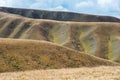 Impressive changes of grass color on Tibetan mountains slopes