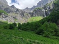 impressive cliffs and waterfalls in Cirque de Fer a Cheval, Haute Savoie